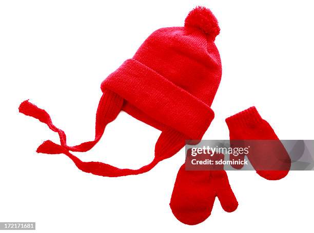 hat &amp; mittens - red hat stock pictures, royalty-free photos & images