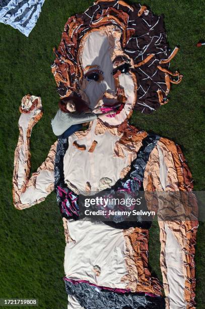 Sophie Farnham Places The Last Pair Of 5000 Pants On The Pant-Stallation In Greenwich Park Created To Help Women Affected By Bladder Weakness....