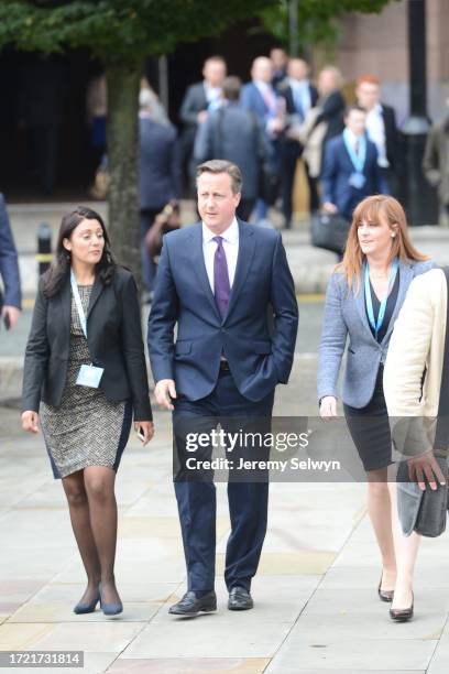 David Cameron Arriving At Tory Conference In Manchester With Mp Kelly Tolhurst And Nus Ghani 05-October-2015