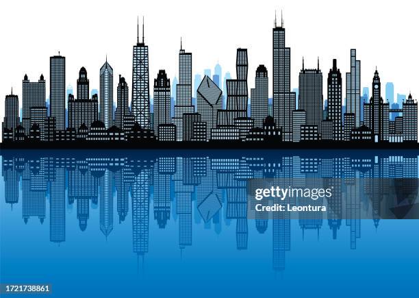 chicago skyline (all buildings are moveable and complete) - chicago loop stock illustrations