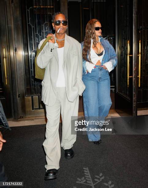 Rocky and Rihanna are seen on October 07, 2023 in New York City.