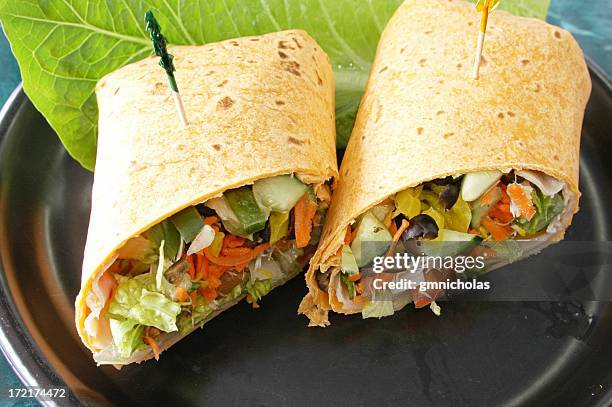 healthy wraps that are ready to be eaten - tortilla flatbread stock pictures, royalty-free photos & images