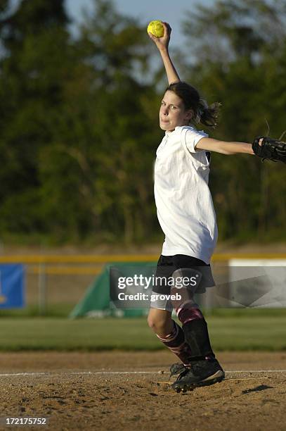 youth softball pitcher - kid baseball pitcher stock pictures, royalty-free photos & images