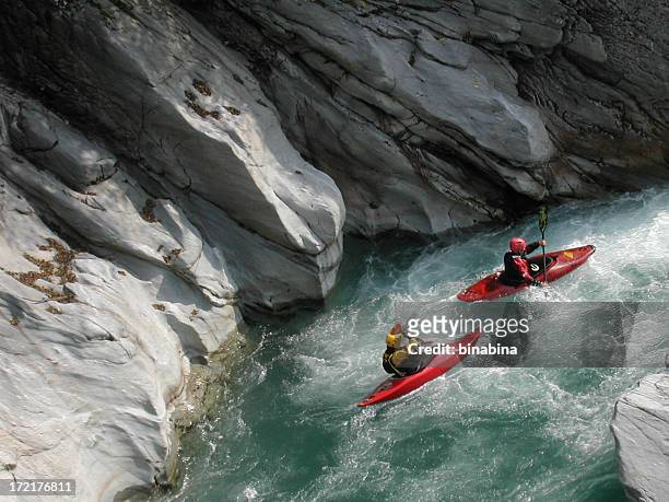 canoeist down the sesia river - kayaking stock pictures, royalty-free photos & images