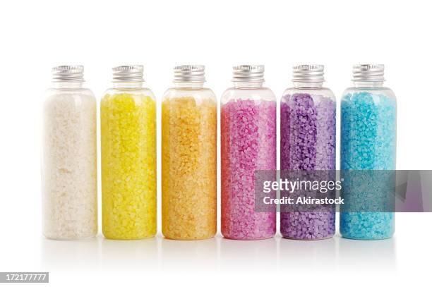 bath salt in many colors - bath salt stock pictures, royalty-free photos & images