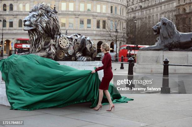 Countdown Star Rachel Riley Pictured Unveiling A New Lion Statue In Trafalgar Square, Highlighting The Urgent Plight Of Endangered Big Cats Ahead Of...