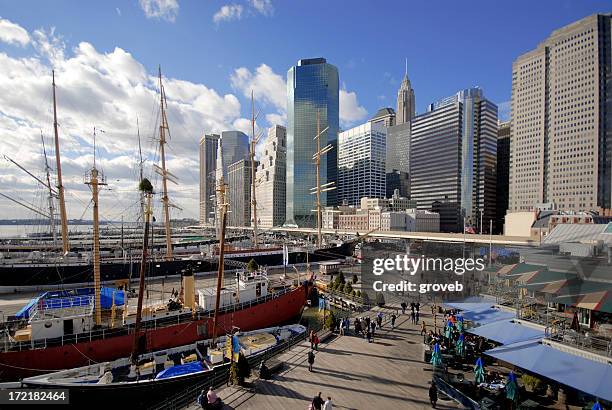 lower manhattan at south street seaport - south street seaport stock pictures, royalty-free photos & images