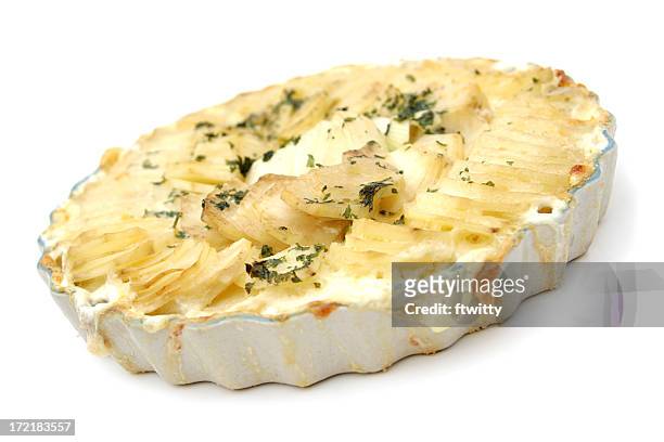 scalloped potatoes isolated - scalloped stock pictures, royalty-free photos & images