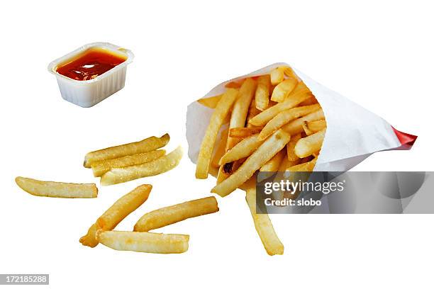 pommes frites, isoliert - french fries white background stock-fotos und bilder