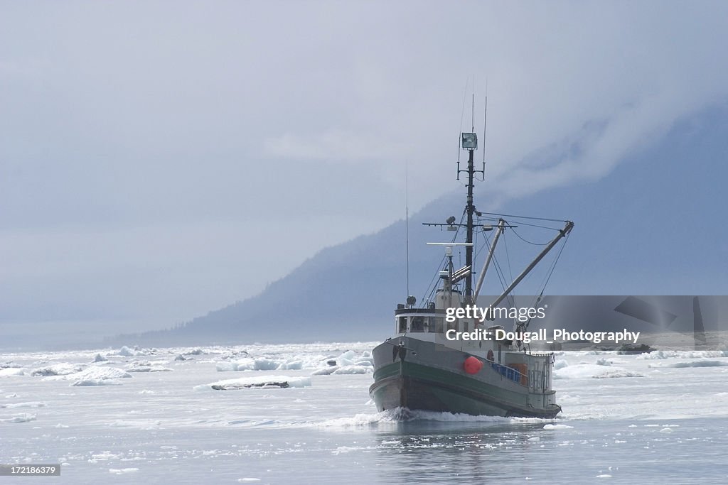Fishing Trawlerr in Northern Ice Filled Water