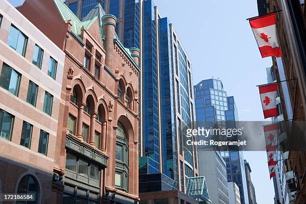 toronto yonge and queen - canada flag stock pictures, royalty-free photos & images