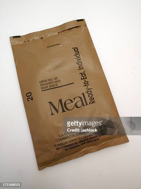 mre - spaghetti wrapper - rationing stock pictures, royalty-free photos & images