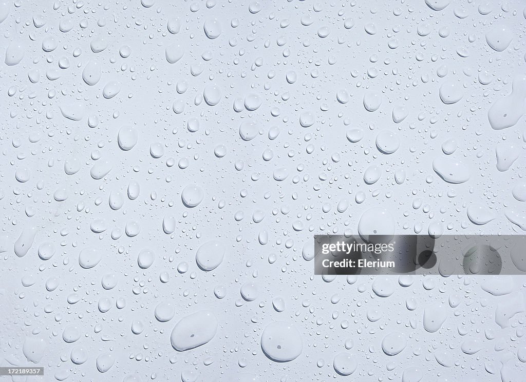 Beaded Water Drops on a White Surface