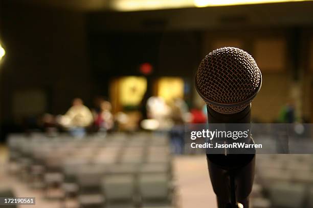 microphone, empty auditorium ii - corporate storytelling stock pictures, royalty-free photos & images