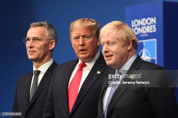 Secretary General Of Nato Jens Stoltenberg, Us President Donald Trump And Prime Minister Boris Johnson During The Annual Nato Heads Of Government...