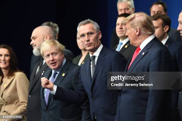 Us President Donald Trump, Secretary General Of Nato Jens Stoltenberg, And Prime Minister Boris Johnson During The Annual Nato Heads Of Government...