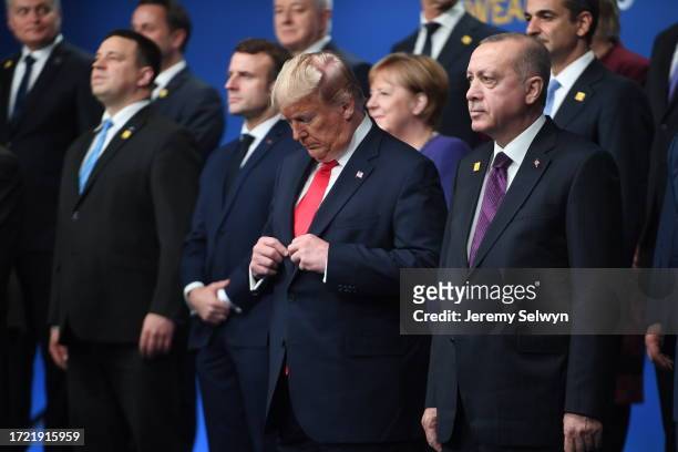 Us President Donald Trump And Turkey President Tayyip Erdogan During The Annual Nato Heads Of Government Summit At The Grove Hotel In Watford,...