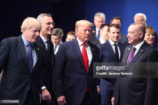 Uk Prime Minister Boris Johnson, Jens Stoltenberg, Us President Donald Trump, French President Macron And Turkey President Tayyip Erdogan During The...