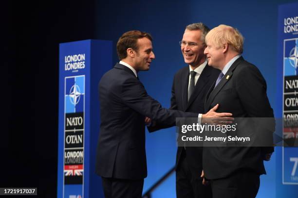 French President Macron, Secretary General Of Nato Jens Stoltenberg, And Prime Minister Boris Johnson During The Annual Nato Heads Of Government...