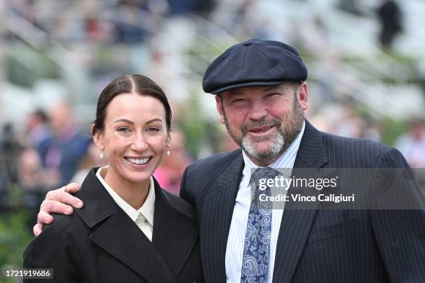 Trainers Katherine Coleman and Peter Moody after Life Lessons won in Race 6, the Furphy Rose Of Kingston Stakes, during Melbourne Racing at...