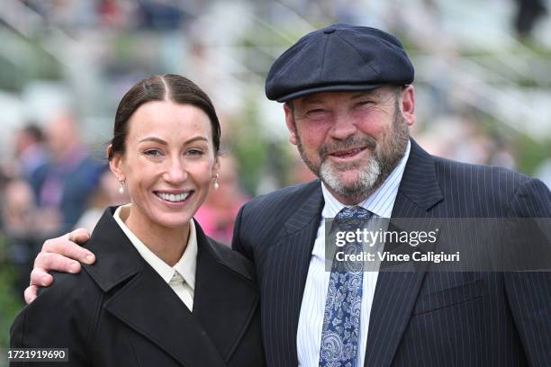 Trainers Katherine Coleman and Peter Moody after Life Lessons won in Race 6, the Furphy Rose Of Kingston Stakes, during Melbourne Racing at...