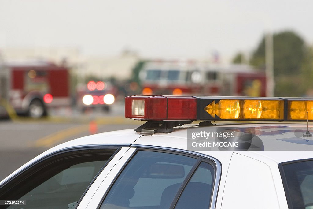 A police car in an emergency rescue scene 