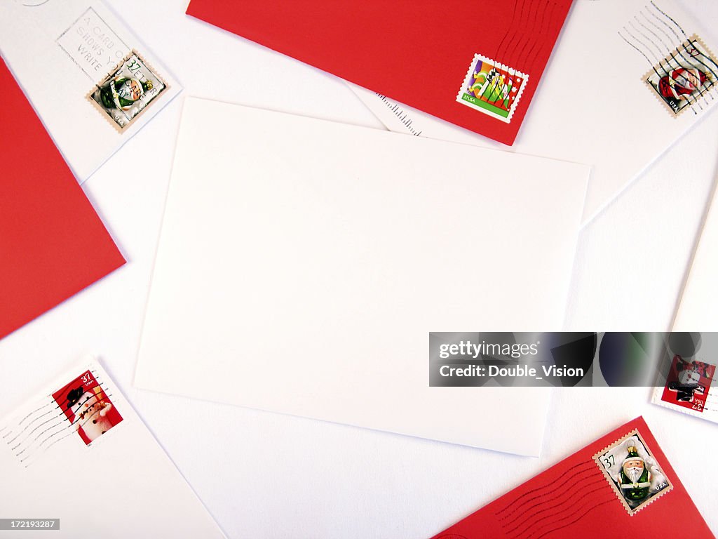 Red and White Christmas Mail Border Around a Blank Envelope