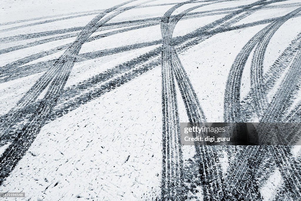 Tire tracks in the fresh snow