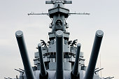 Close-up front of Battleship U.S.S. Alabama with retro tint