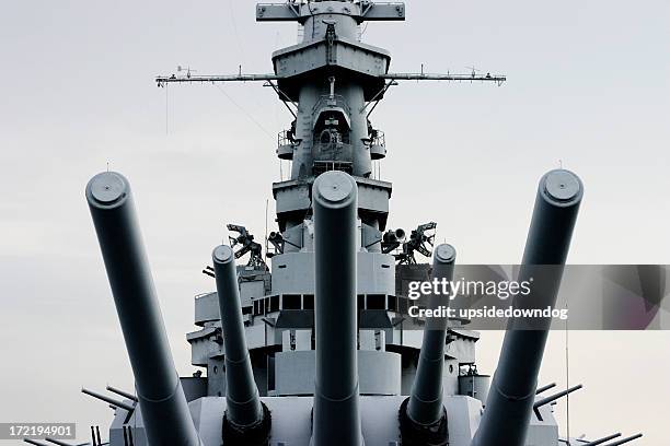 close-up front of battleship u.s.s. alabama with retro tint - battle ship bildbanksfoton och bilder