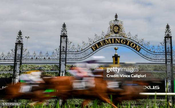 General view of the horses in the first the lap i Race 7, the The Lexus Bart Cummings, during Melbourne Racing at Flemington Racecourse on October...