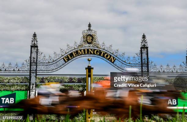 General view of the horses in the first the lap i Race 7, the The Lexus Bart Cummings, during Melbourne Racing at Flemington Racecourse on October...