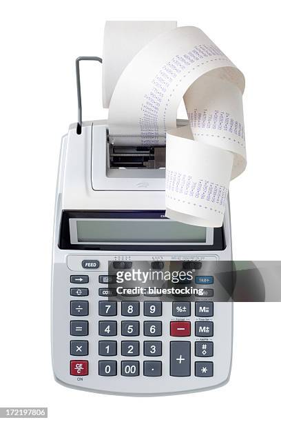 printing calculator with a lot of paper coming out - adding machine tape stock pictures, royalty-free photos & images
