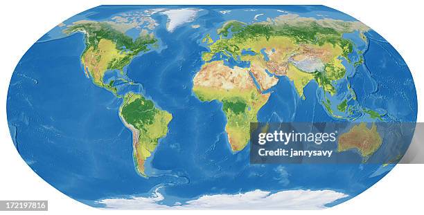 mapa de la tierra en robinson proyección - asia pacific map fotografías e imágenes de stock