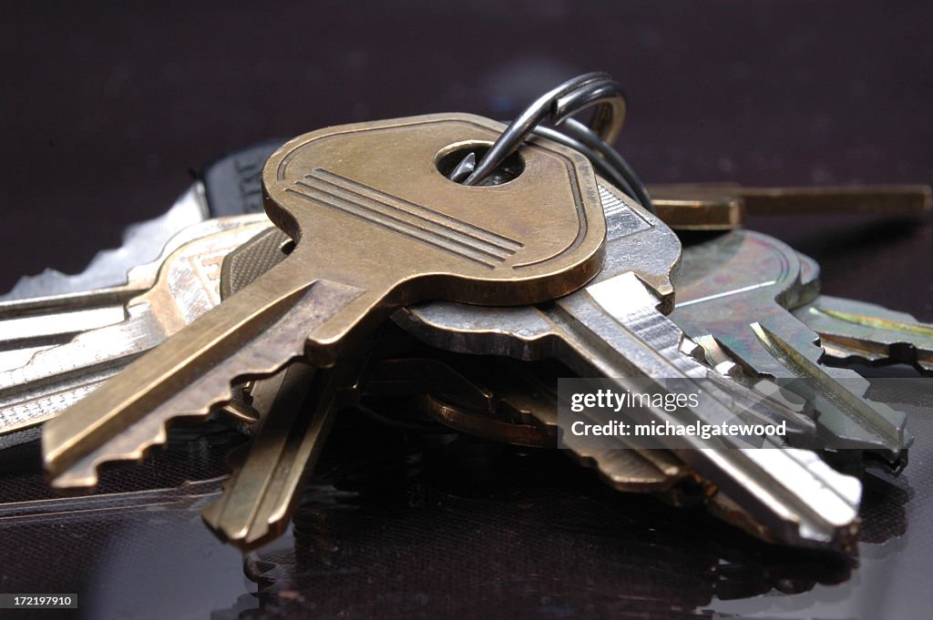Close-up of a bunch of keys on a desk