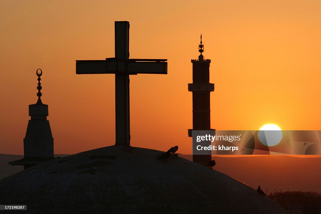 Egyptian sunrise with cross and crescents