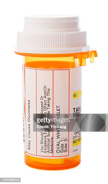 prescription medicine in pill bottle, healthcare drugs isolated on white - prescription medicine stock pictures, royalty-free photos & images