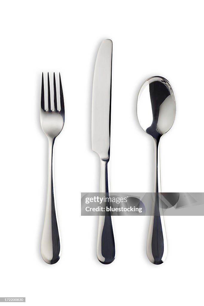 Silverware Set with Fork, Knife, and Spoon (Clipping Path)