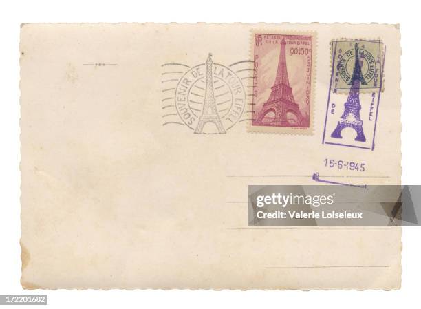 carte postale avec tour eiffel timbres - 1939 photos et images de collection