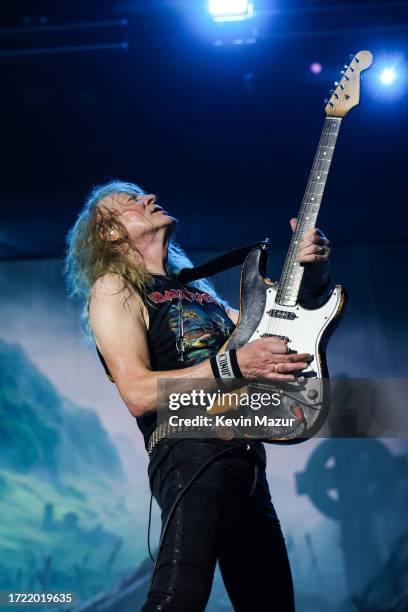 Janick Gers of Iron Maiden performs onstage during the Power Trip music festival at Empire Polo Club on October 06, 2023 in Indio, California.