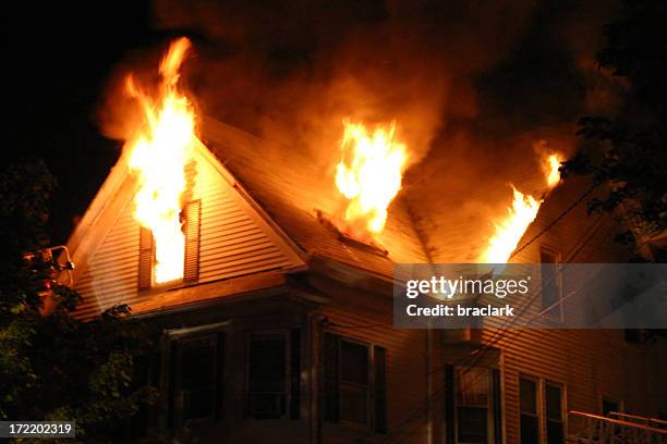 night fire - damaged house stock pictures, royalty-free photos & images