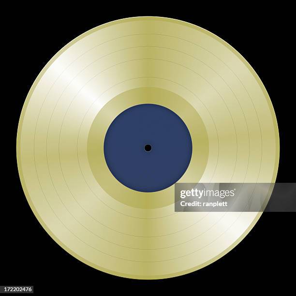 lifesized gold record on black (with 2 clipping paths) - grooved stock pictures, royalty-free photos & images