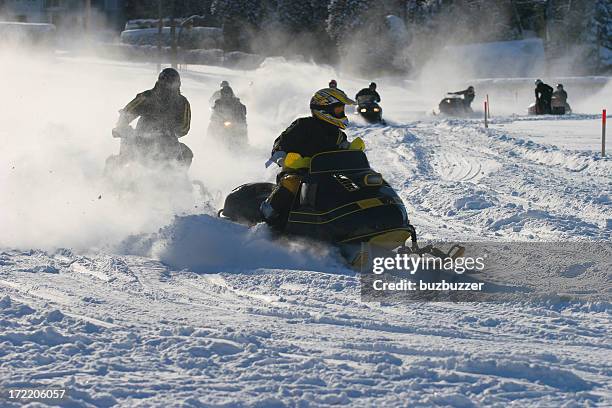 old snowmobile race - snowmobiling stock pictures, royalty-free photos & images