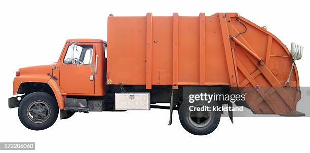 garbage truck with clipping path - garbage truck stock pictures, royalty-free photos & images