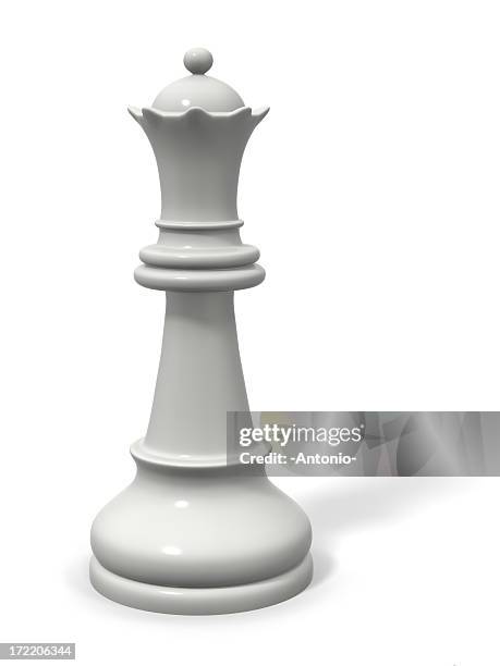 white queen chess piece on a white background - chess stock pictures, royalty-free photos & images