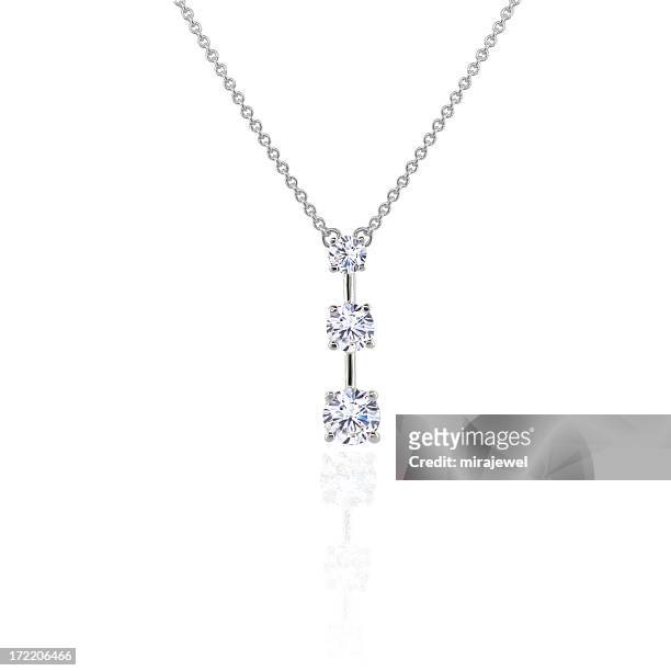 diamond 3 stone pendant - diamond necklace stock pictures, royalty-free photos & images
