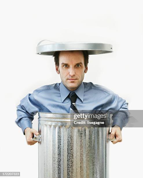businessman in a garbage can - hiding rubbish stock pictures, royalty-free photos & images