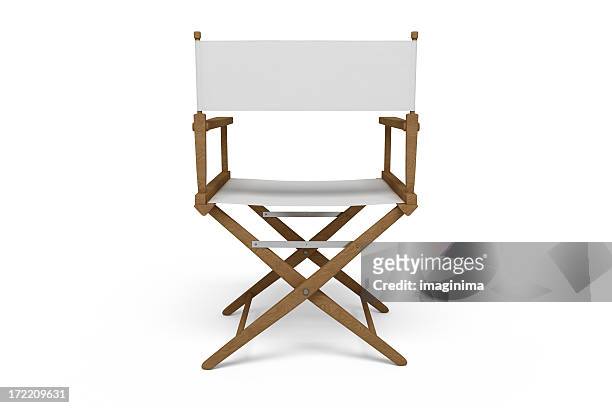 retro di una sedia da regista-in legno/bianco (isolato - film director foto e immagini stock
