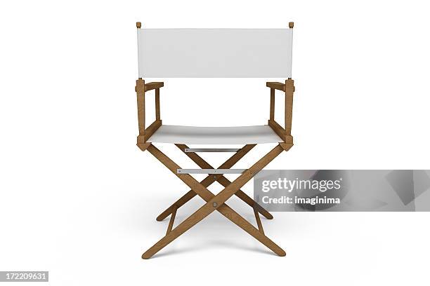 parte de trás de uma cadeira de diretor de madeira e branco (isolado - presidente de empresa - fotografias e filmes do acervo