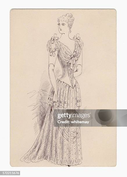 victorian / edwardian lady's fashion design - paper gown stock illustrations